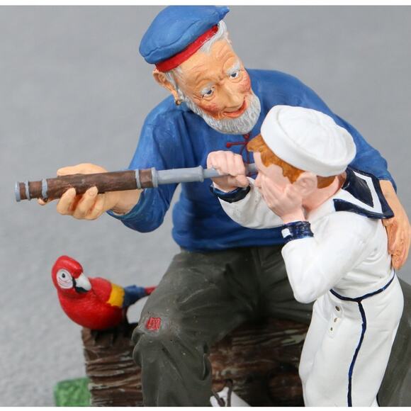Norman Rockwell “Ship Ahoy” Figurine Danbury Mint 1992 Sailor Boy Grandpa Parrot - Picture 6 of 9